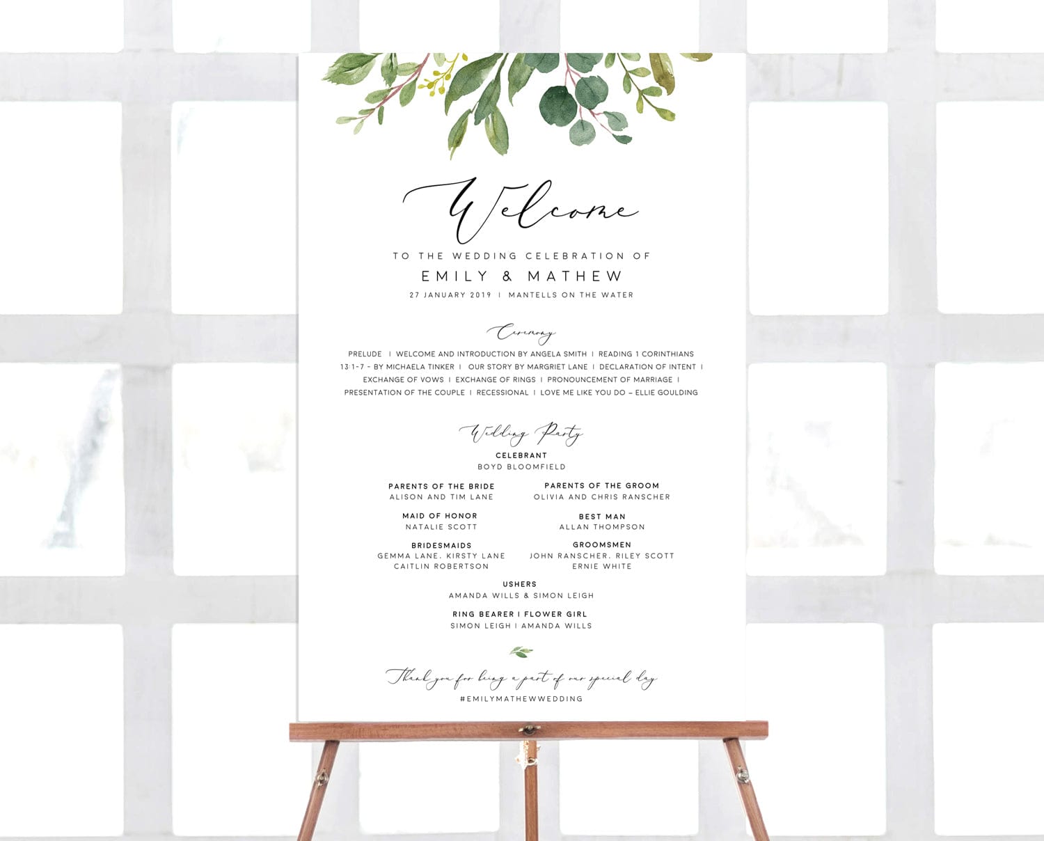 Greenery Wedding Program Sign Template