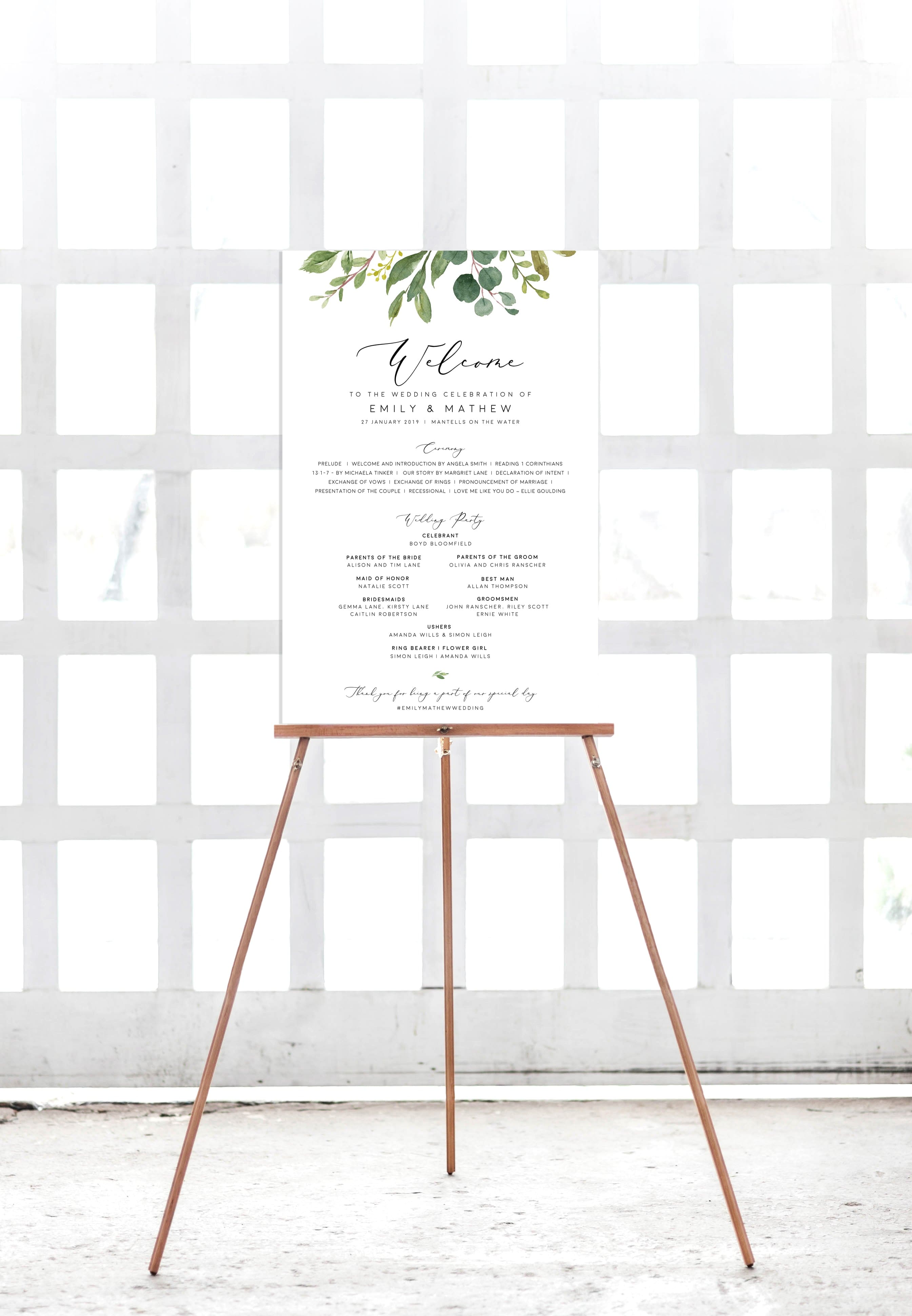 Greenery Wedding Program Sign Template