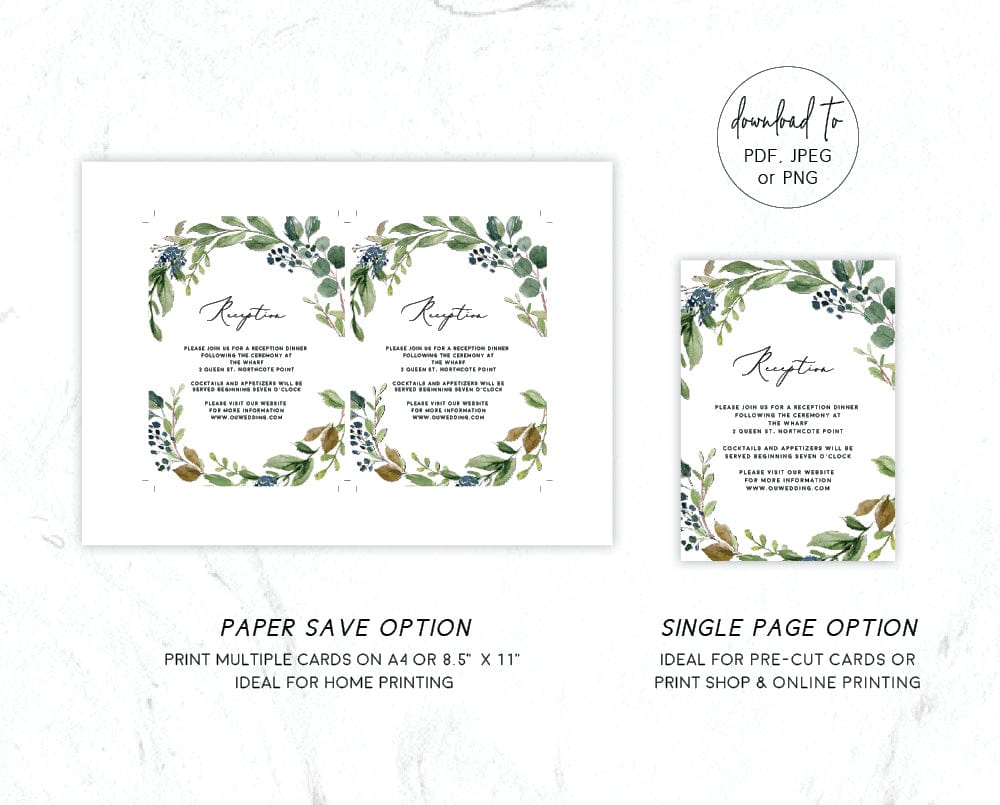 Greenery Wedding Reception Invitation Card