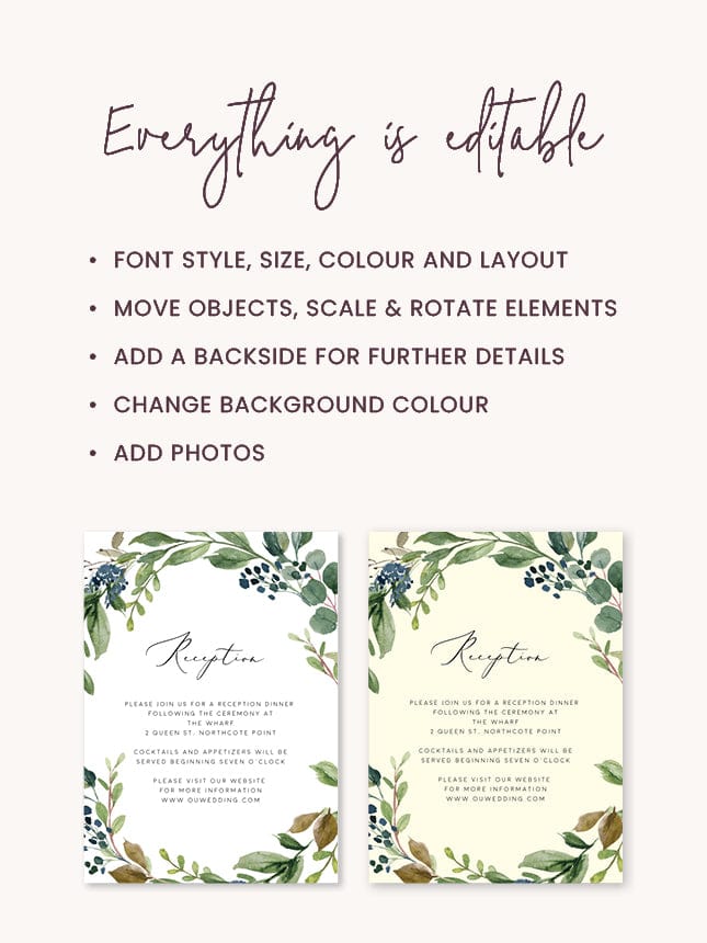 Greenery Wedding Reception Invitation Card