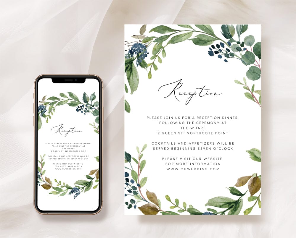 Greenery Wedding Reception Invitation Card