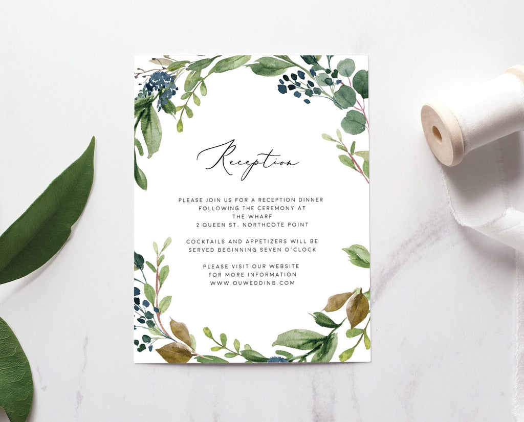 Greenery Wedding Reception Invitation Card