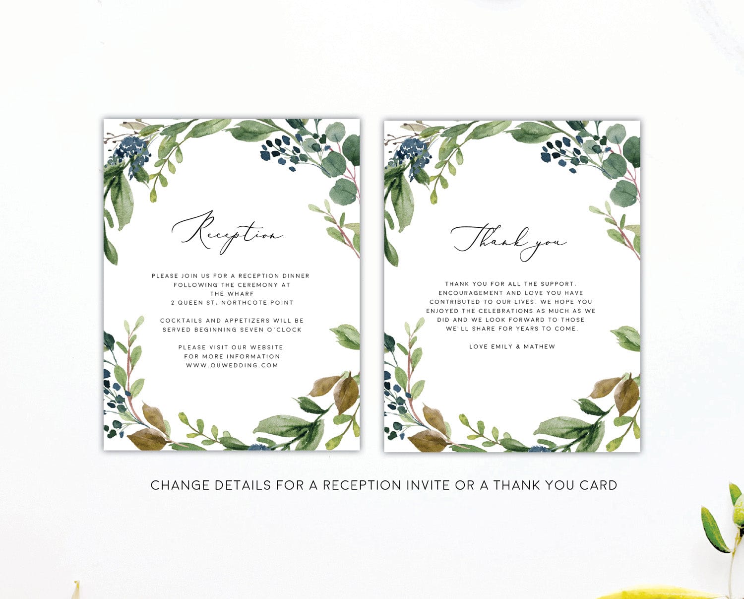 Greenery Wedding Reception Invitation Card