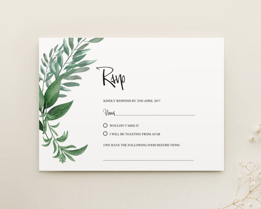 Greenery Wedding RSVP Card Printable Template