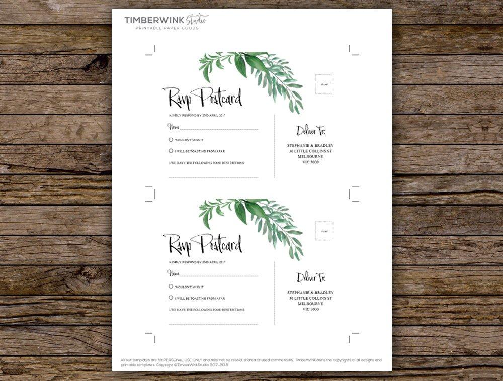 Greenery Wedding RSVP Card Printable Template