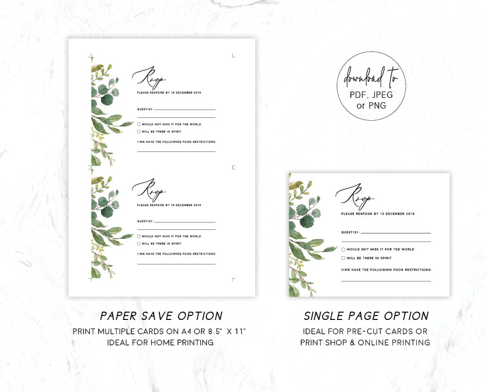 Greenery Wedding RSVP Card Template