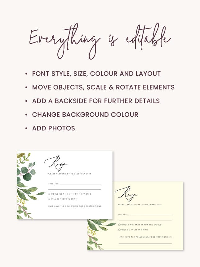 Greenery Wedding RSVP Card Template