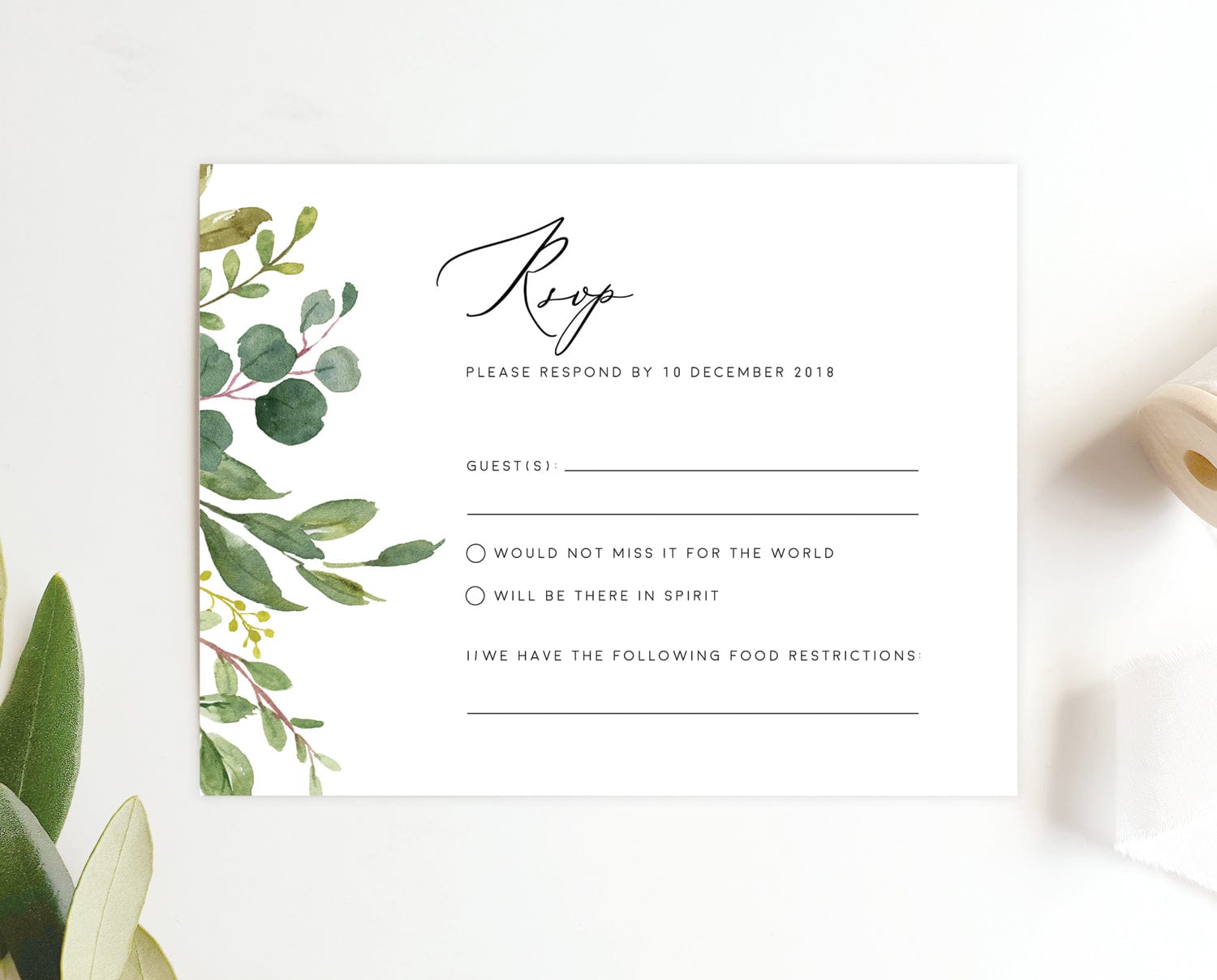 greenery wedding rsvp card template
