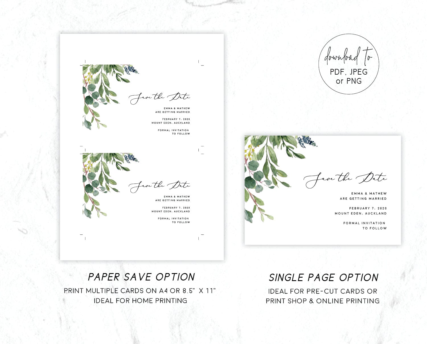 Greenery Wedding Save The Date Card Template