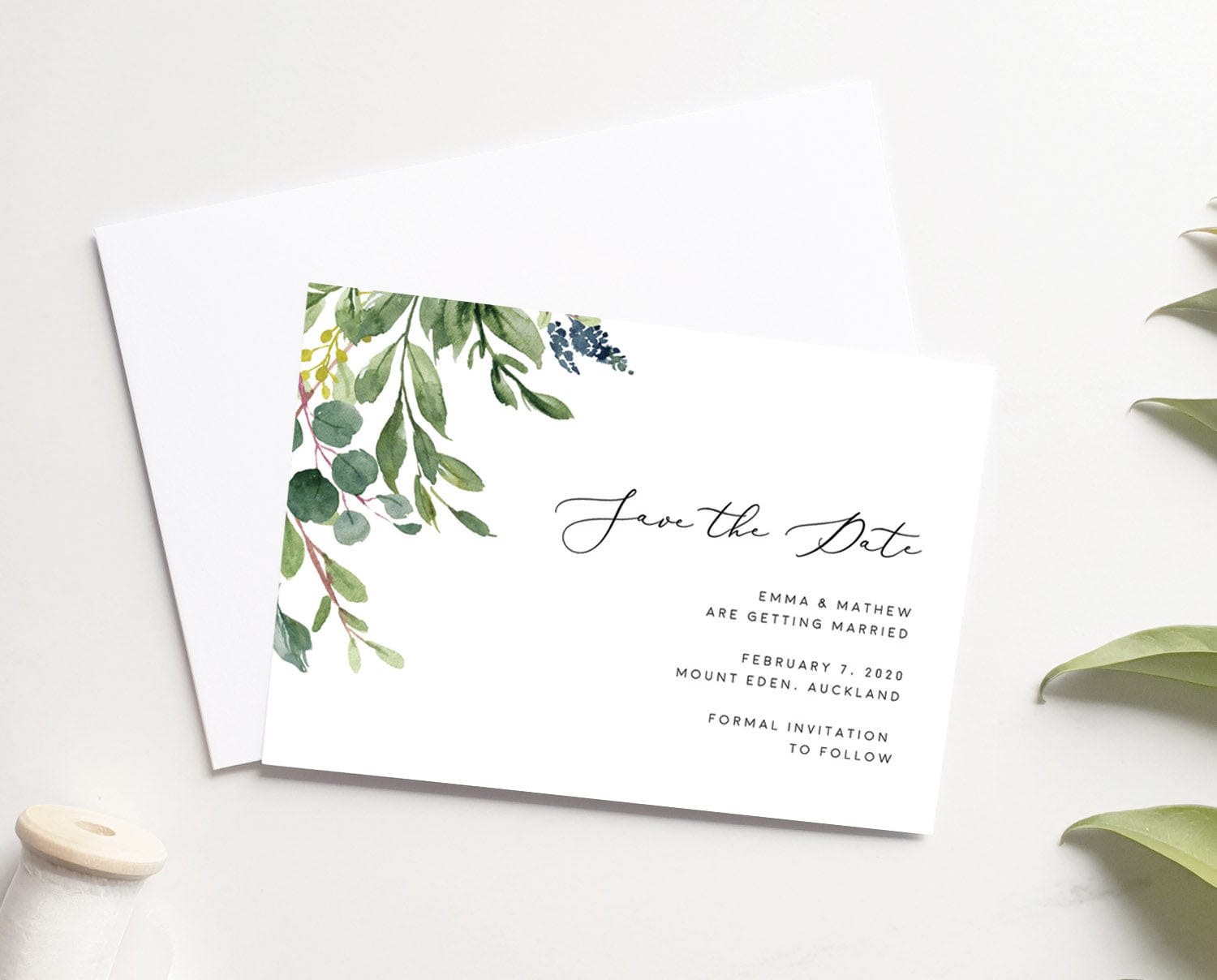 Greenery Wedding Save The Date Card Template