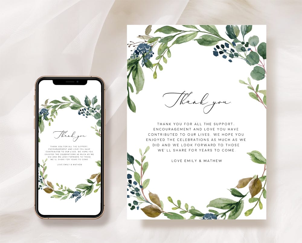 Greenery Wedding Thank You Card Template