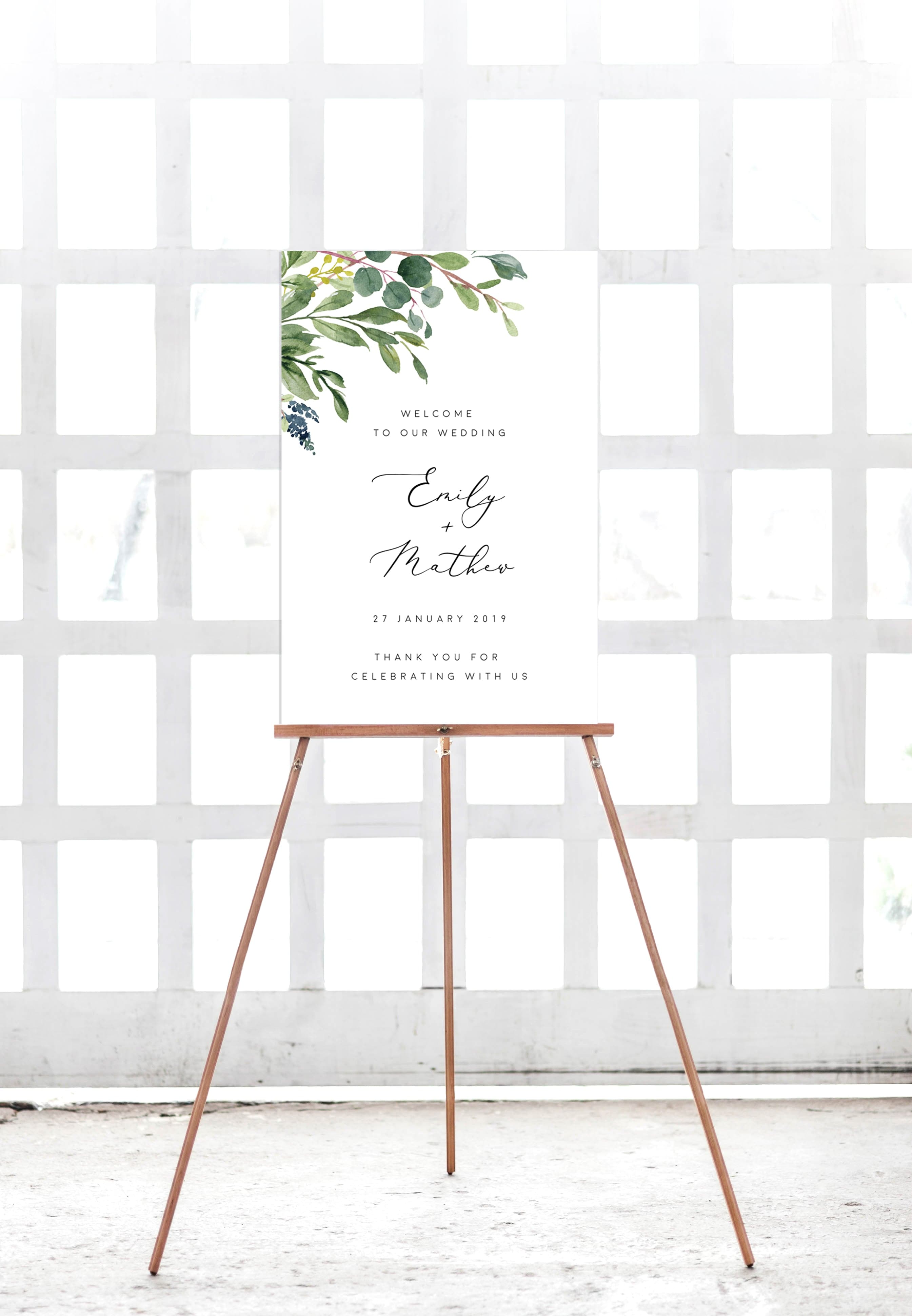 greenery wedding welcome sign