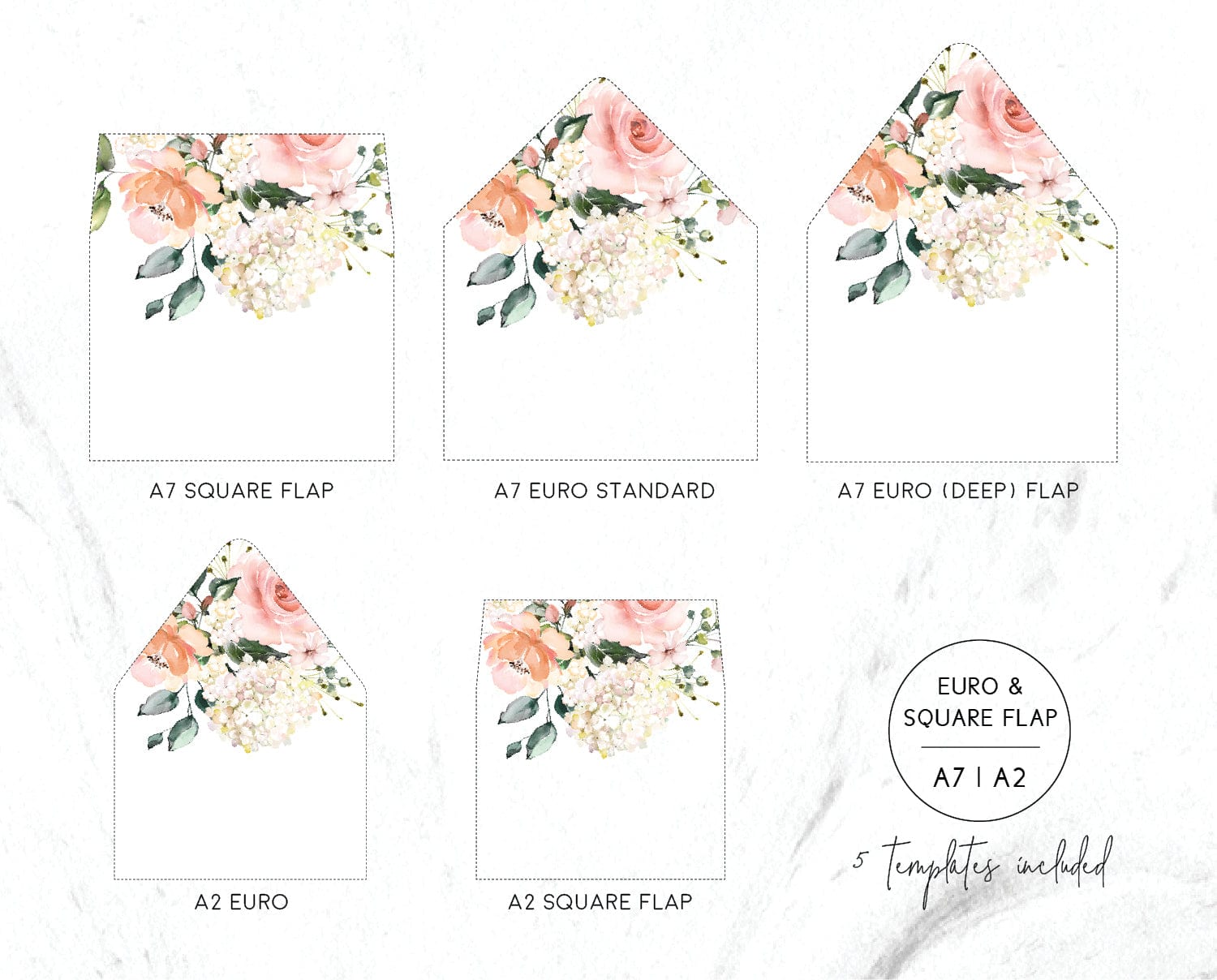 Hydrangea Wedding Envelope Liner Template