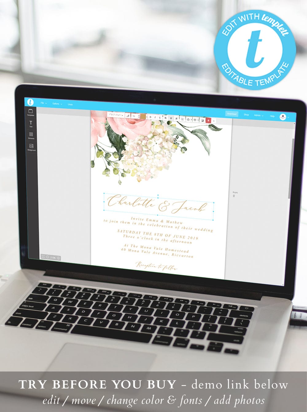 Hydrangea Wedding Invitations Template