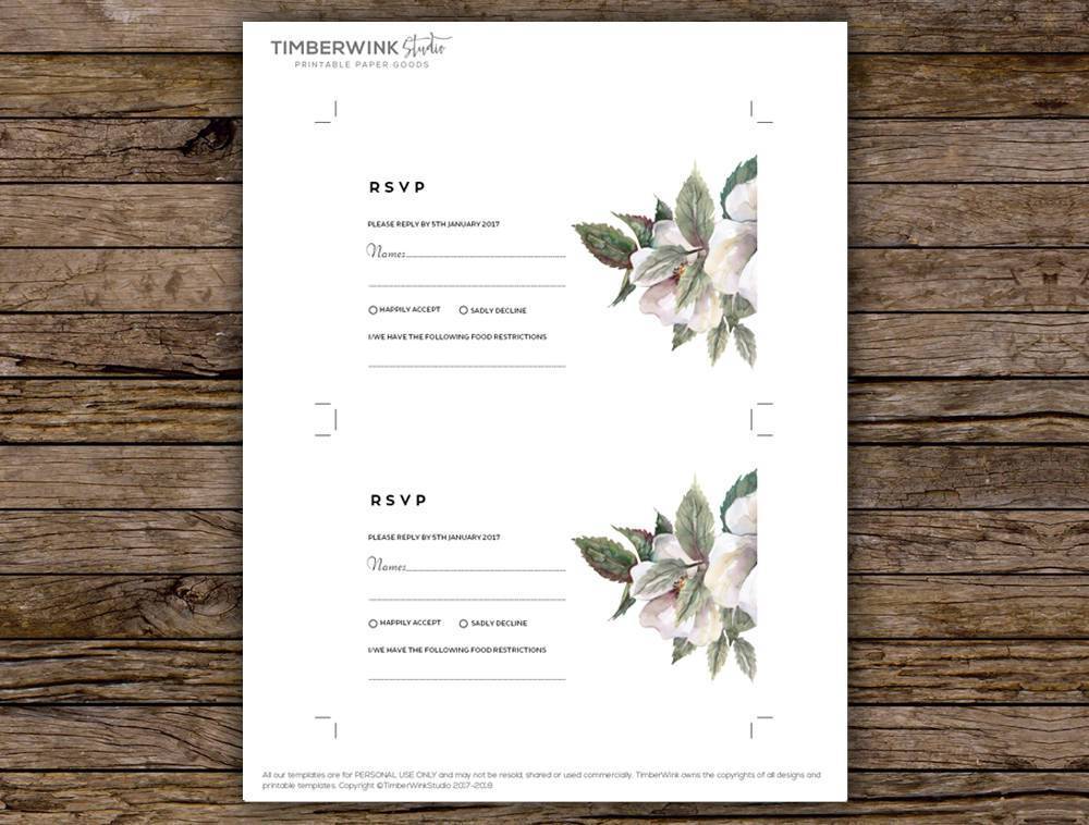 Magnolia Floral Wedding RSVP Card Printable Template