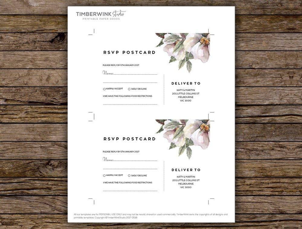 Magnolia Floral Wedding RSVP Card Printable Template