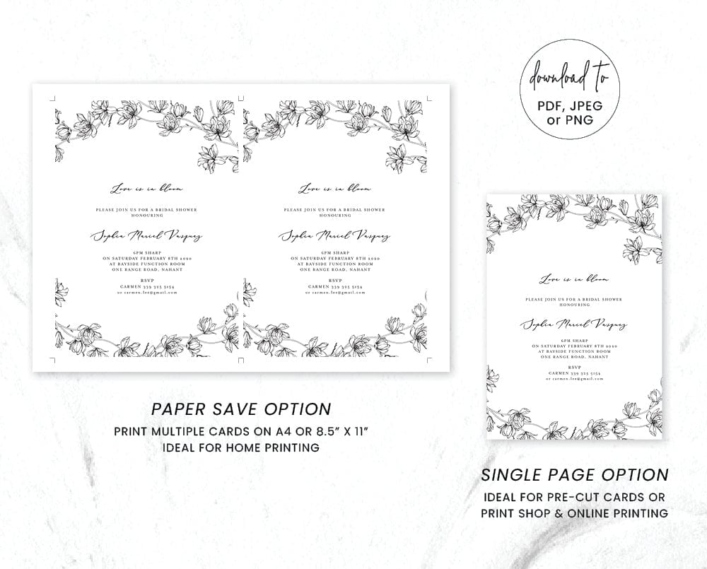 Magnolia Flower Bridal Shower Invitation Template