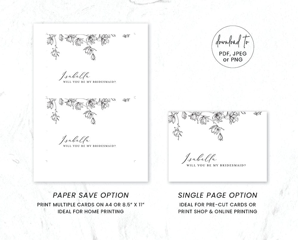 Magnolia Flower Bridesmaid Proposal Card Template