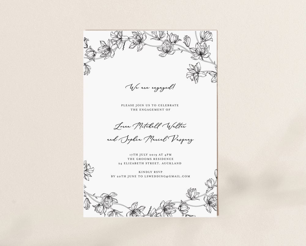 Magnolia Flower Engagement Party Invitation Template