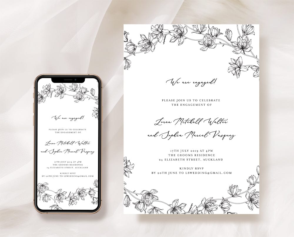 Magnolia Flower Engagement Party Invitation Template