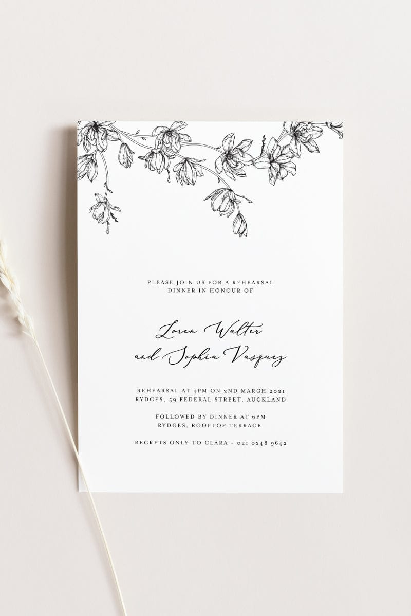 Magnolia Flower Rehearsal Dinner Invitations