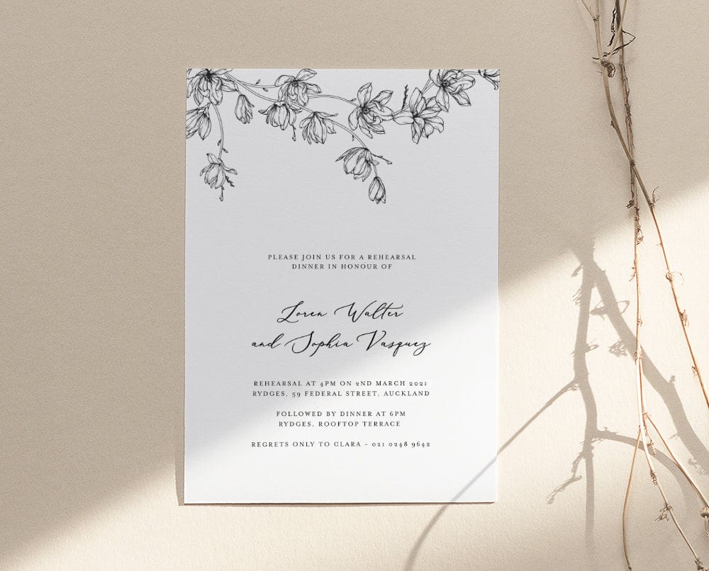 Magnolia Flower Rehearsal Dinner Invitations