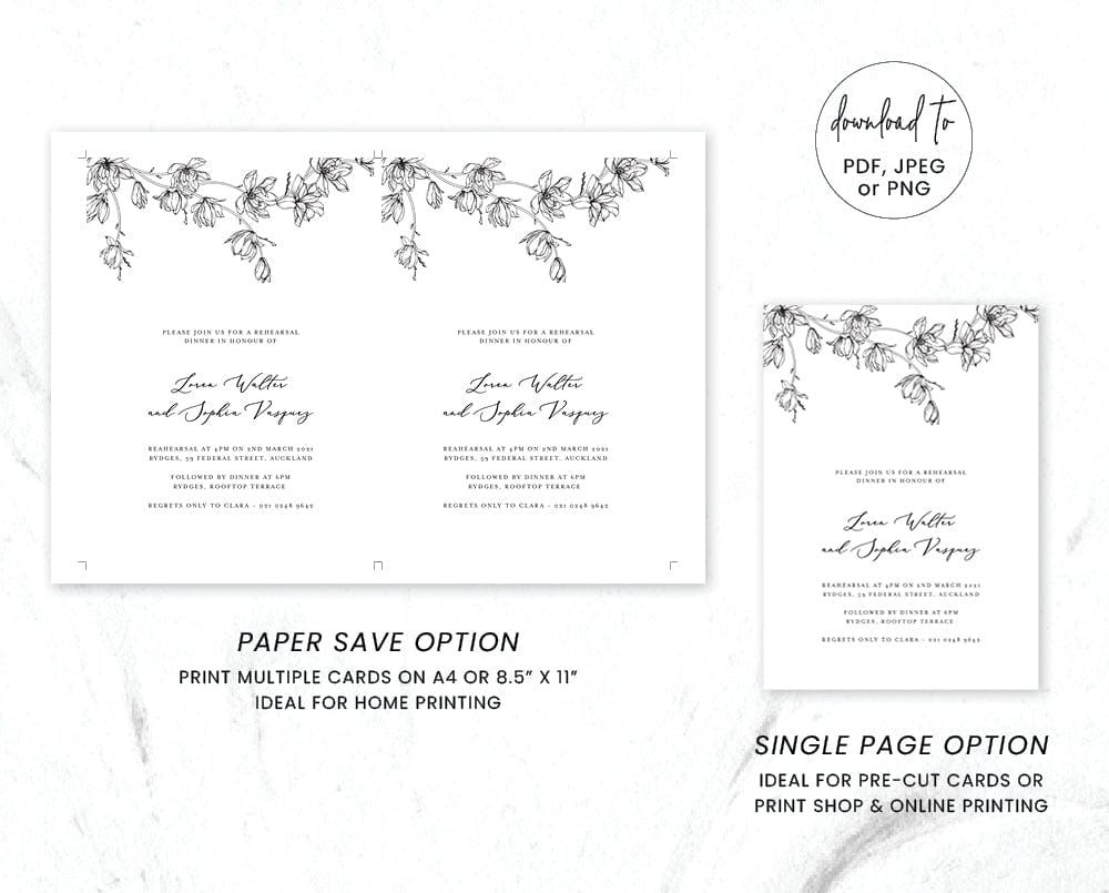 Magnolia Flower Rehearsal Dinner Invitations