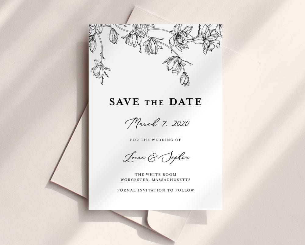 Magnolia Flower Save The Date Card Template