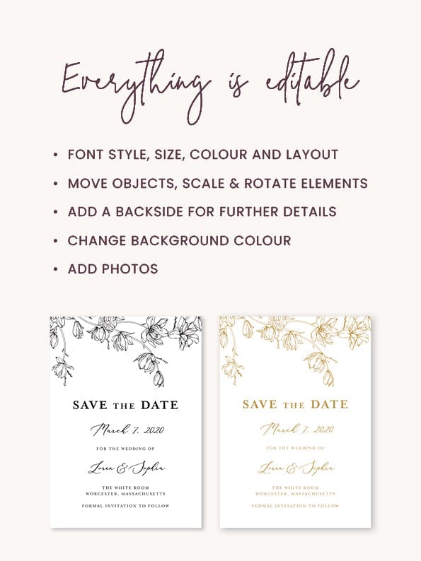 Magnolia Flower Save The Date Card Template