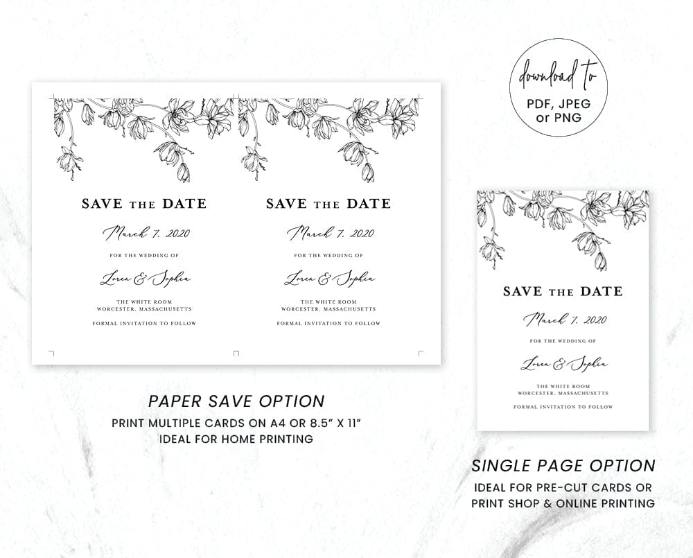 Magnolia Flower Save The Date Card Template