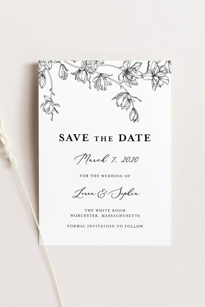 Magnolia Flower Save The Date Card Template