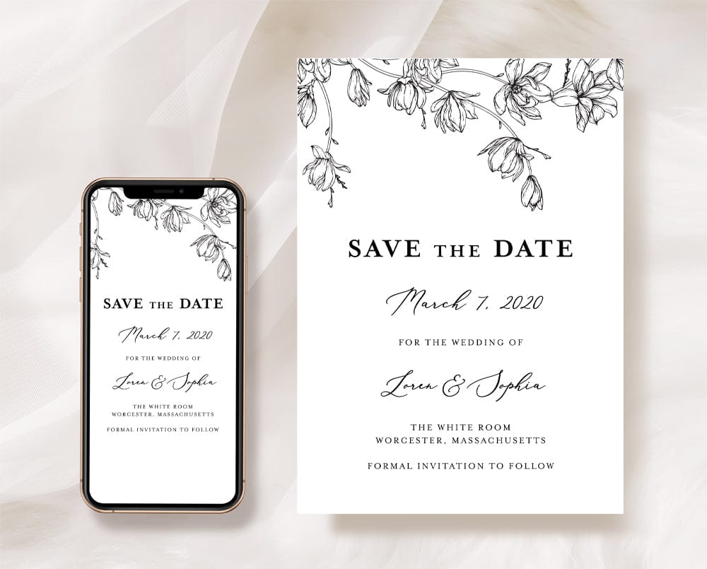 Magnolia Flower Save The Date Card Template