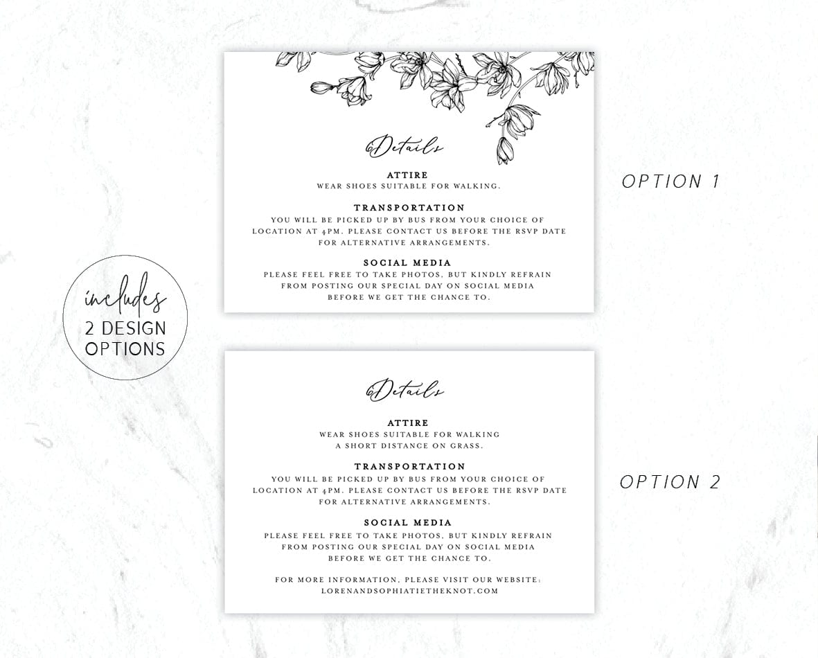 Magnolia Flower Wedding Details Card Template