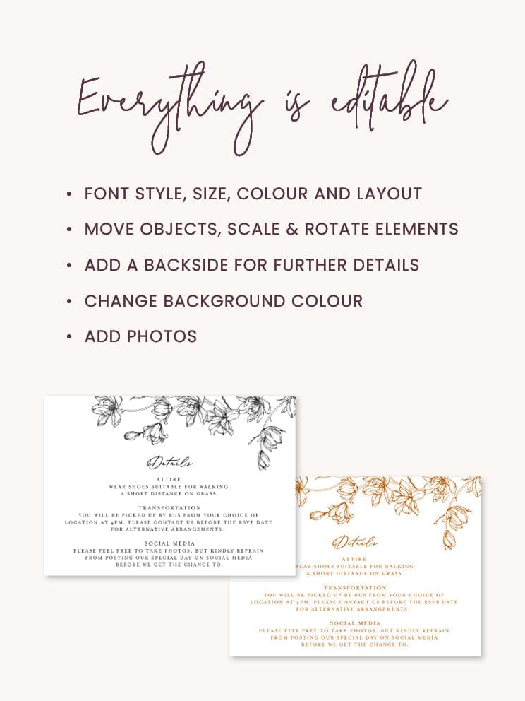Magnolia Flower Wedding Details Card Template