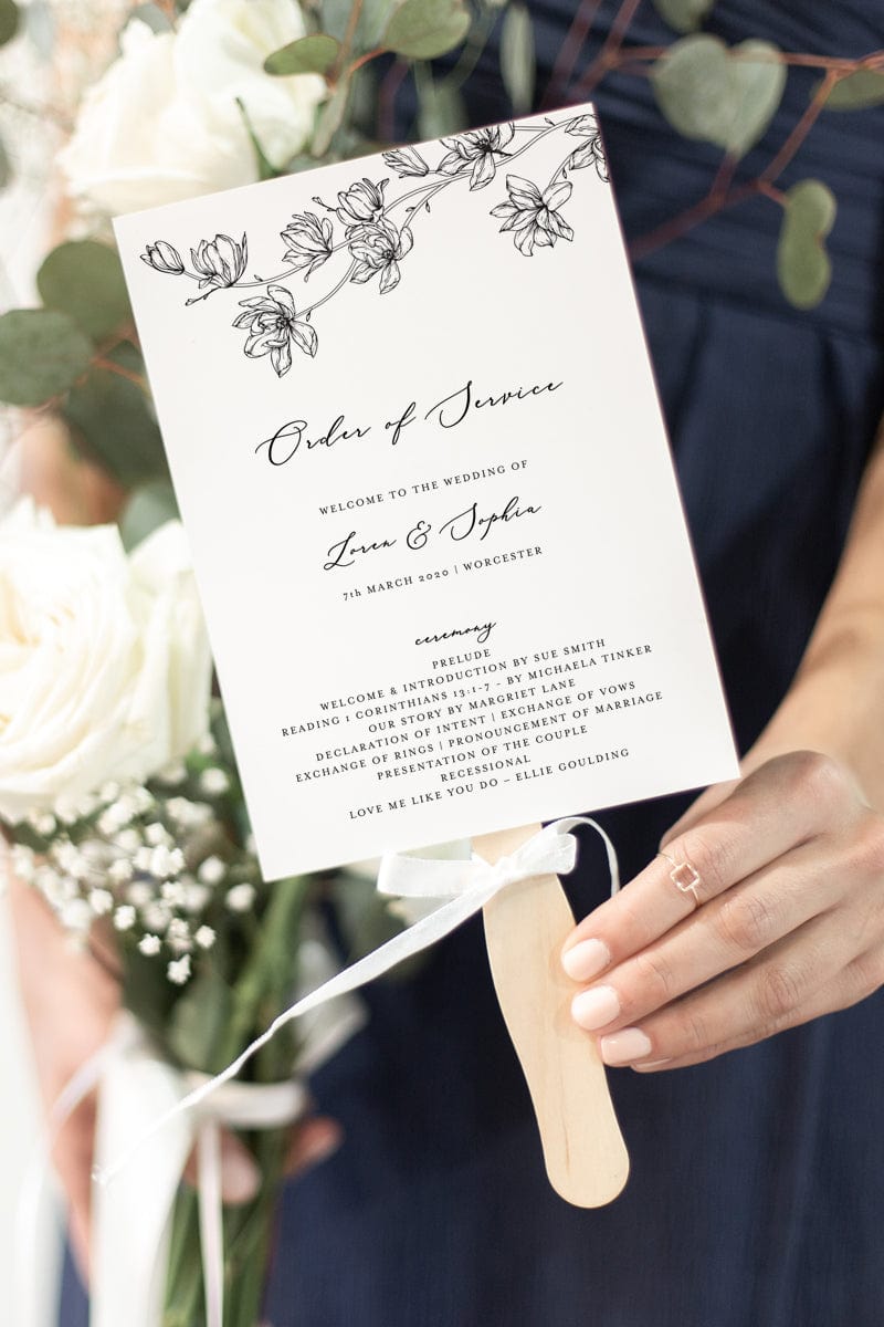 Magnolia Flower Wedding Fan Program Template