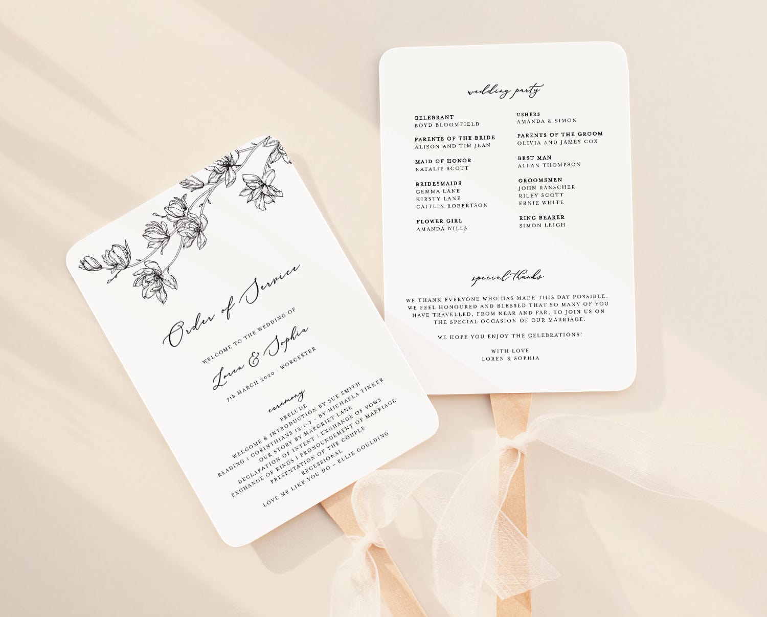 Magnolia Flower Wedding Fan Program Template