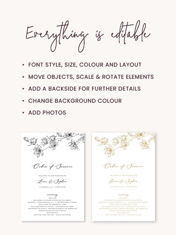 Magnolia Flower Wedding Fan Program Template