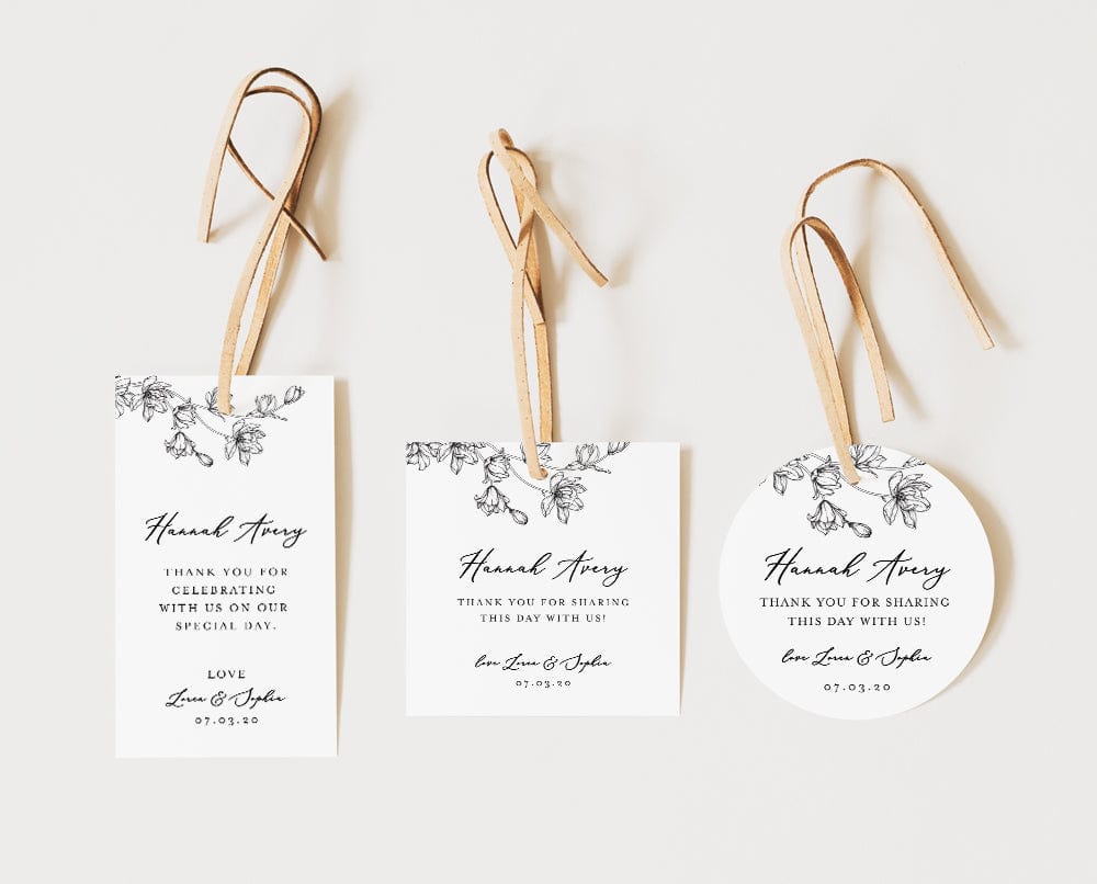 Magnolia Flower Wedding Favour Tag and Label