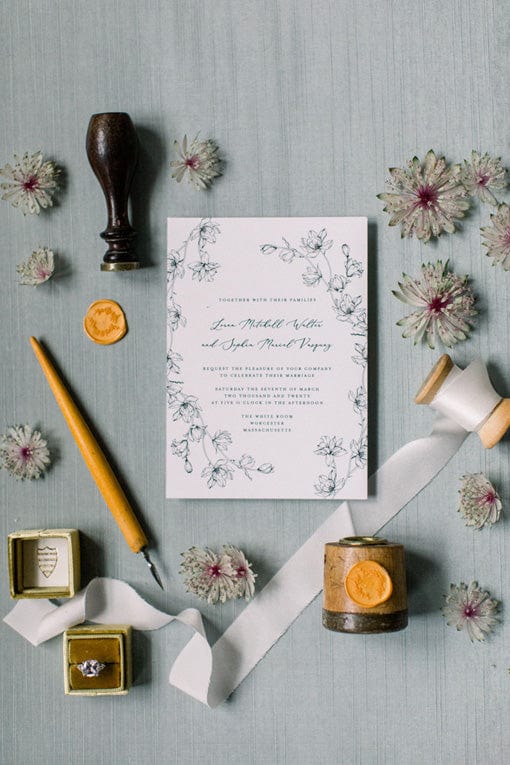 floral sketch wedding invitations 