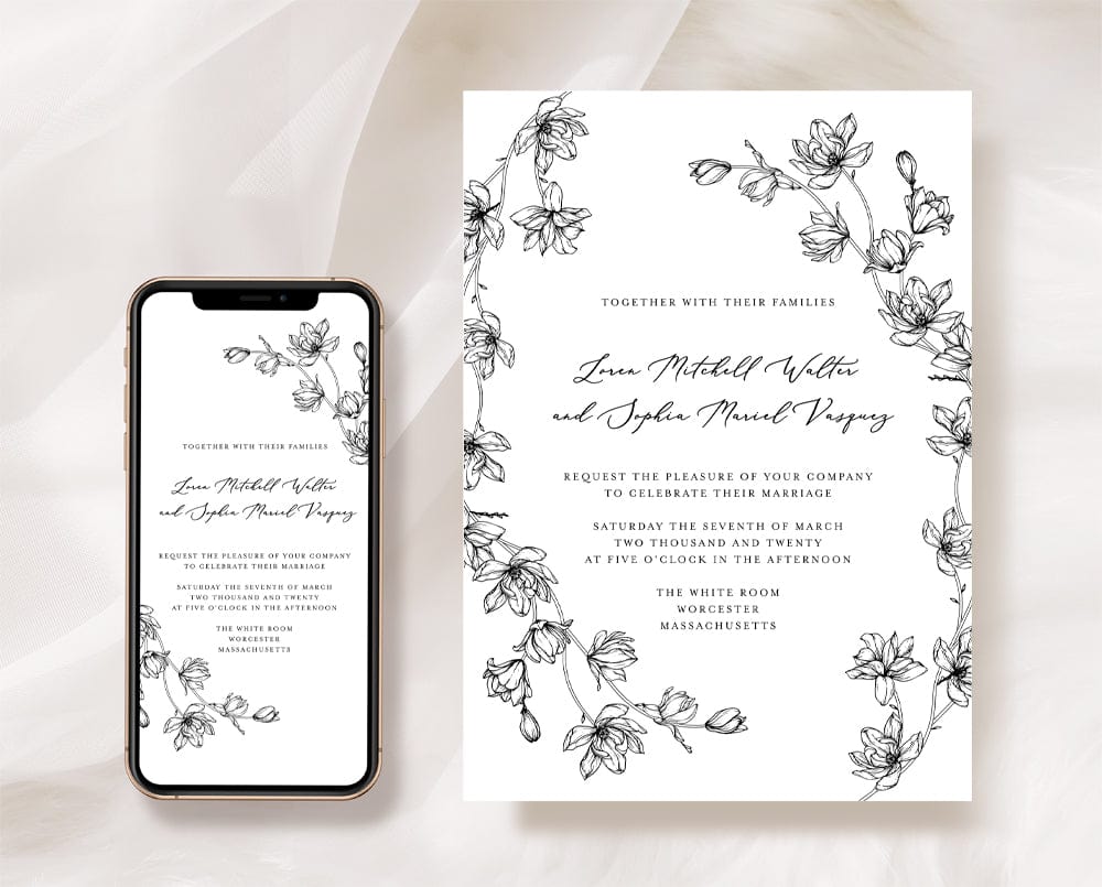 Magnolia Flower Wedding Invitation Set