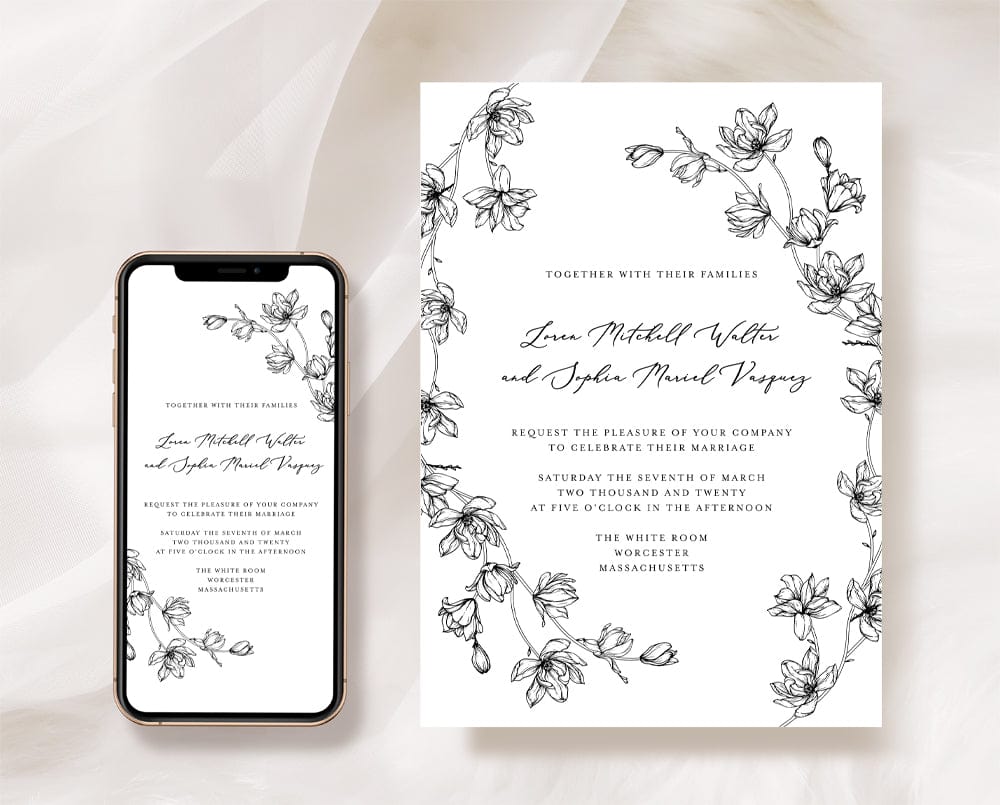 Magnolia Flower Wedding Invite