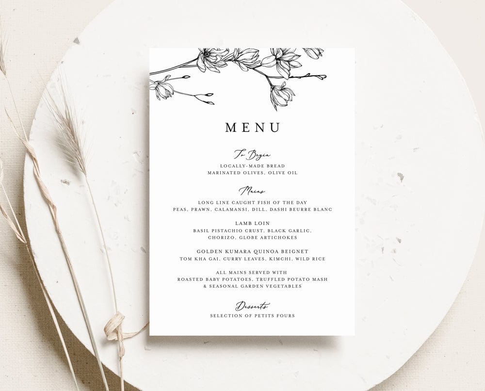 Magnolia Flower Wedding Menu Template