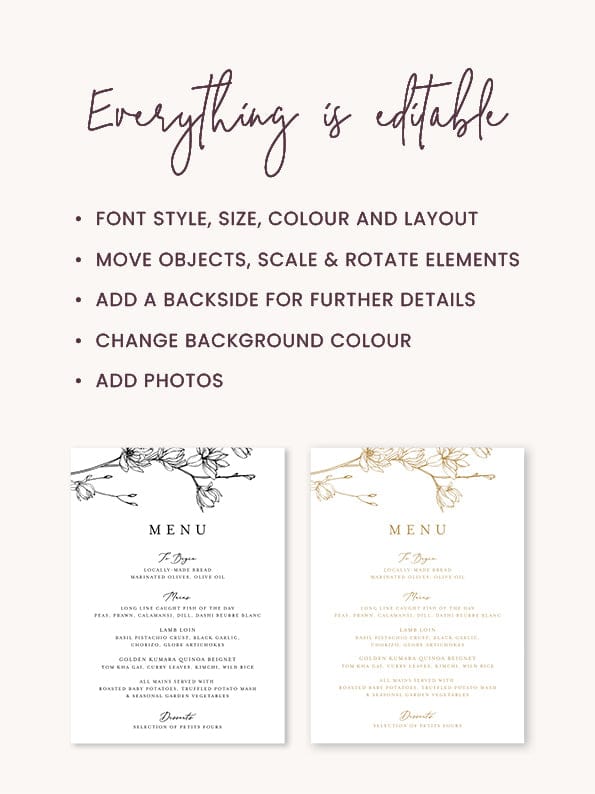 Magnolia Flower Wedding Menu Template