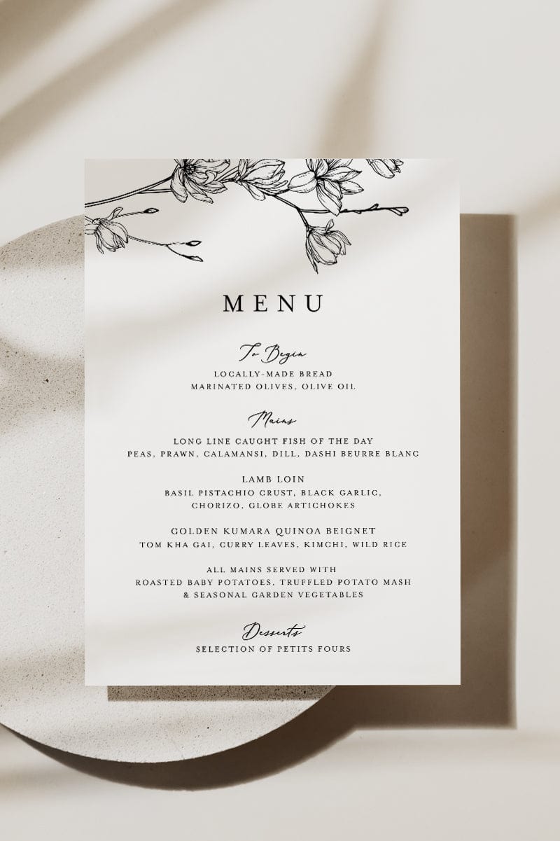 Magnolia Flower Wedding Menu Template