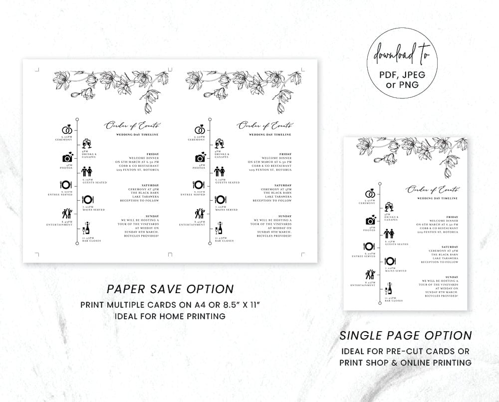 Magnolia Flower Wedding Order of Events Template