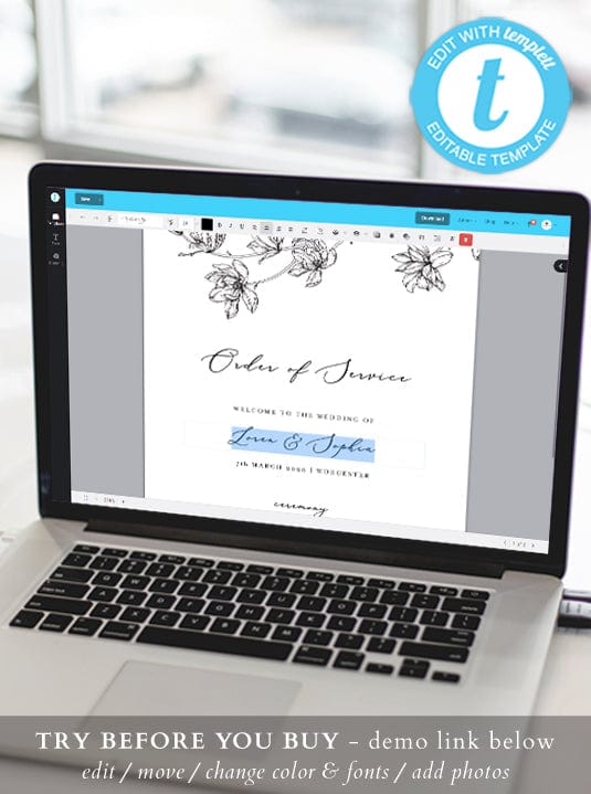 Magnolia Flower Wedding Order of Service Template