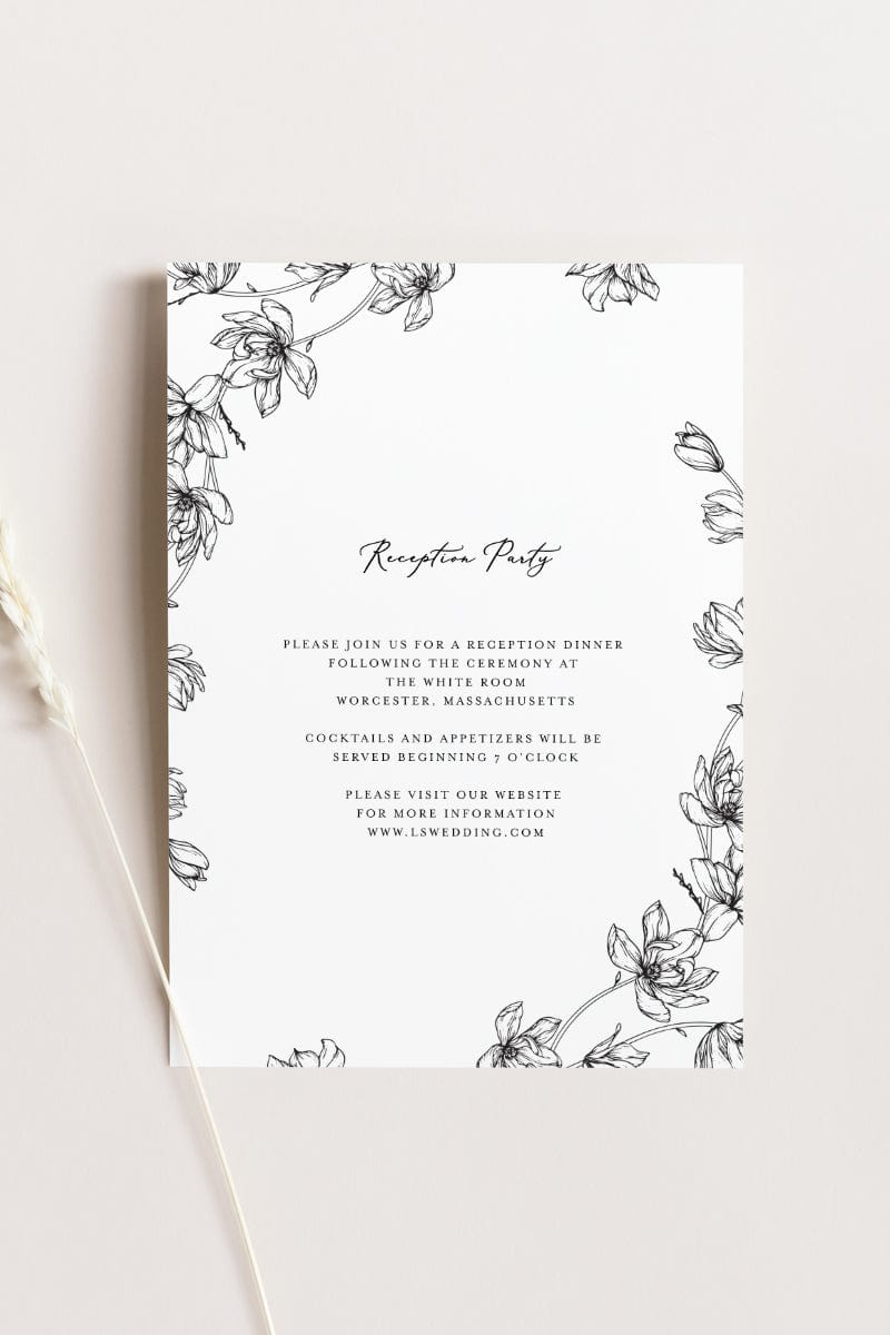 Magnolia Flower Wedding Reception Invitation Card