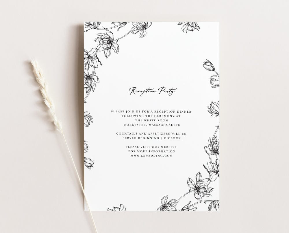 Magnolia Flower Wedding Reception Invitation Card
