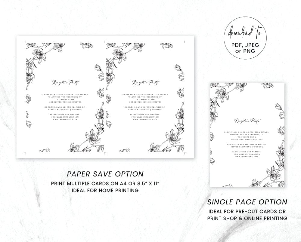 Magnolia Flower Wedding Reception Invitation Card