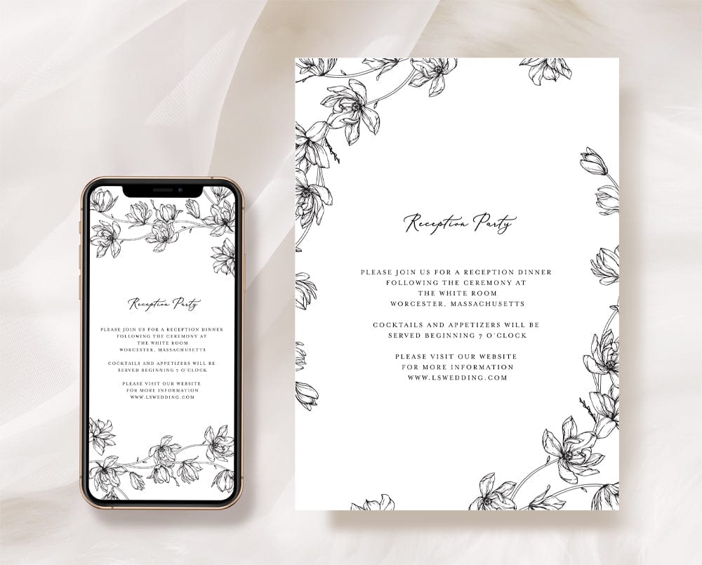 Magnolia Flower Wedding Reception Invitation Card